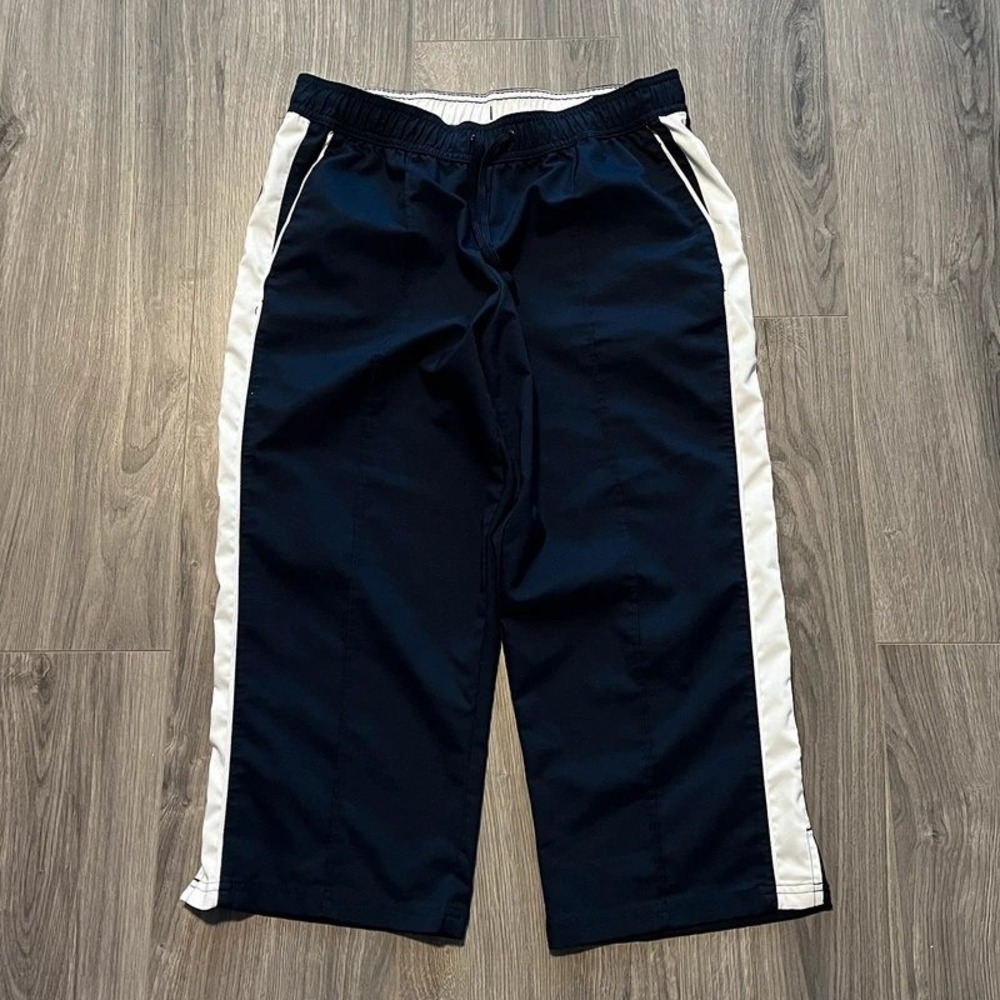 SB Active Navy Blue Wide Leg Cropped Track Pants Stripe Women's